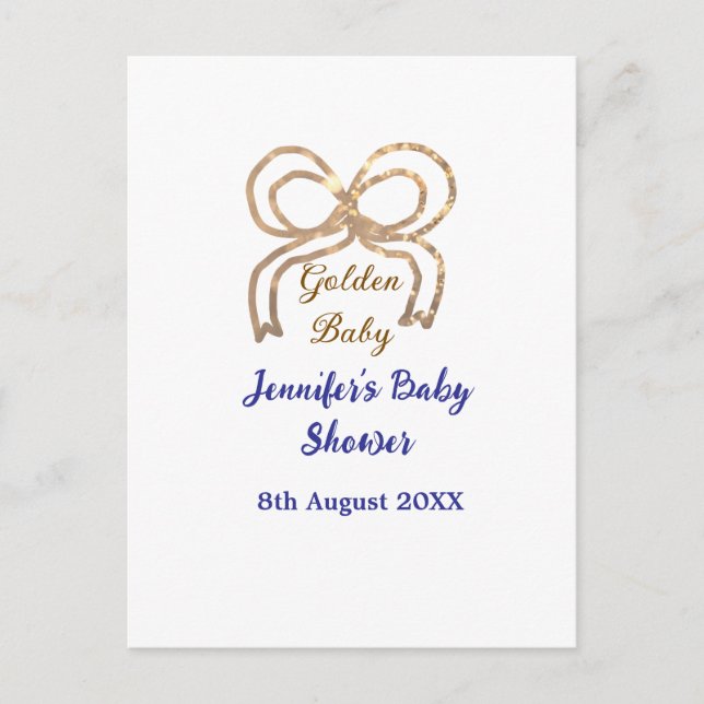 Golden baby glitter ger royalet blått babydusch vykort (Framsida)