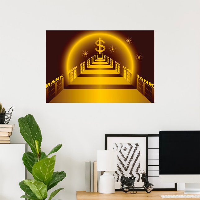Golden Bank Corridor Glowing Dollar Finance Poster (Skapare uppladdad)