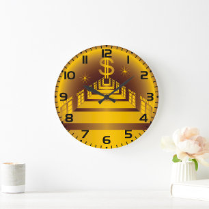 Golden Bank Corridor Glowing Dollar Finance Stor Klocka