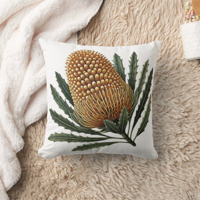Golden Banksia Botanian Australian Native Flower Kudde (Filt)