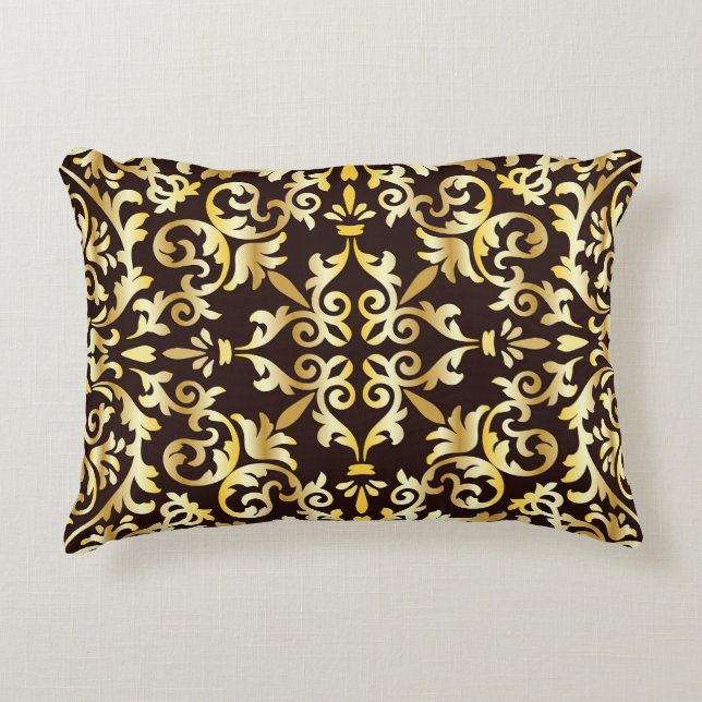 Golden Baroque Black Seamless Mönster Prydnadskudde (Framsidan)