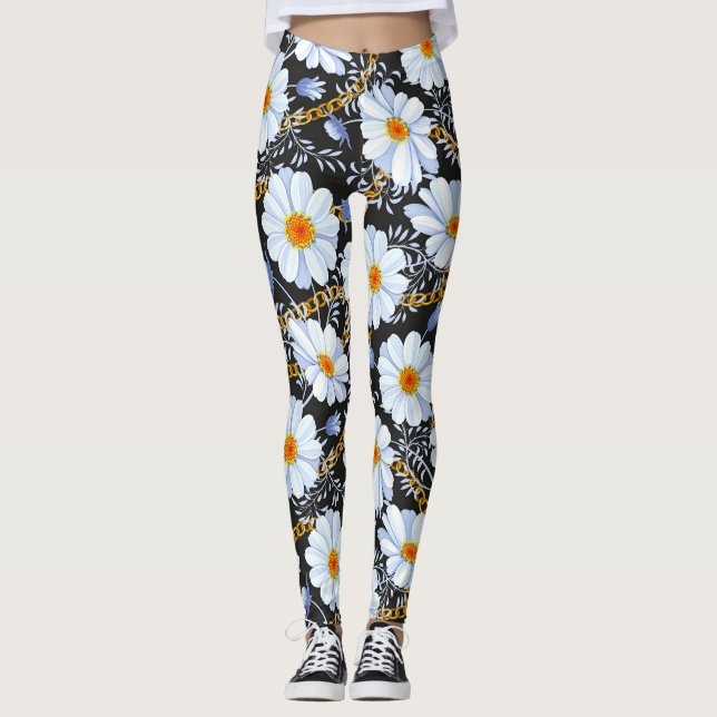 Golden Baroque: Blommigt Chain Struktur Leggings (Framsida)