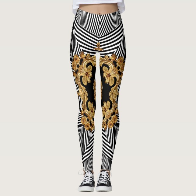 Golden Baroque: Elegant Chains Ornament Leggings (Framsida)