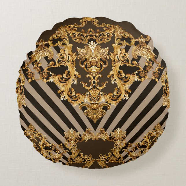 Golden baroque: geometrisk utformning av mönster rund kudde (Framsidan)