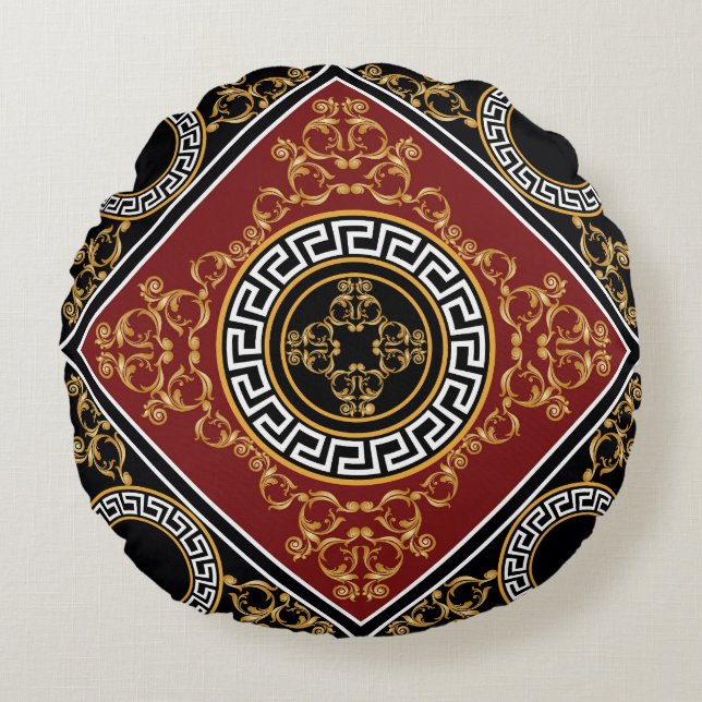 Golden Baroque: Grekiska Motif Illustration. Rund Kudde (Framsidan)