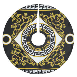 Golden Baroque: Grekiska Svarta Gräns Julgransmatta Borstad Polyester