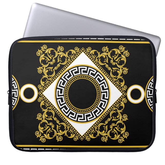 Golden Baroque: Grekiska Svarta Gräns Laptop Fodral (Framsidan)