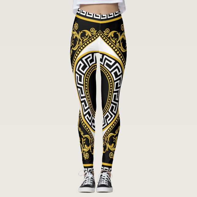 Golden Baroque: Grekiska Svarta Gräns Leggings (Framsida)