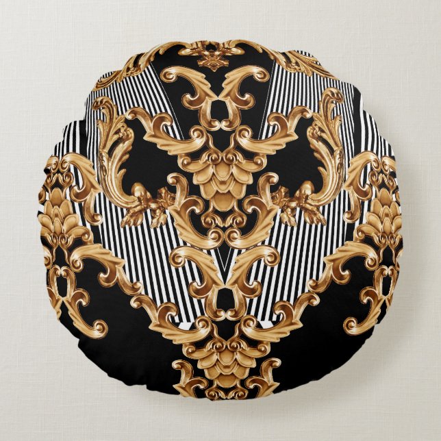 Golden baroque, intricate prydent design. rund kudde (Framsidan)