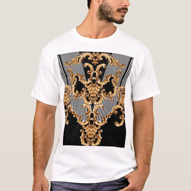 Golden baroque, intricate prydent design. t shirt (Framsida)