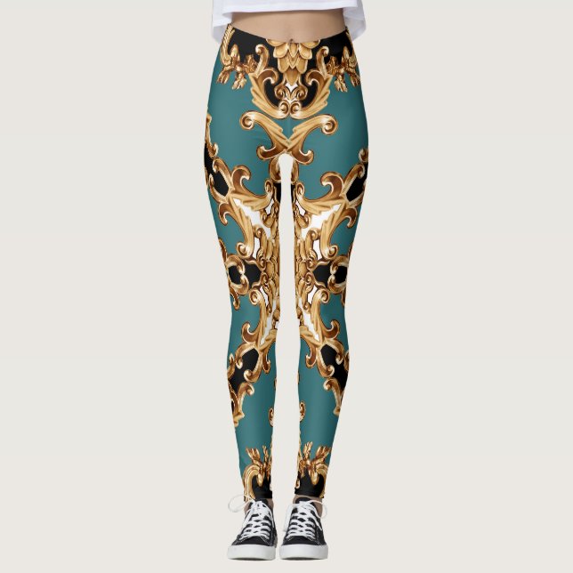 Golden baroque, luxuriös prydnadsdesign. leggings (Framsida)