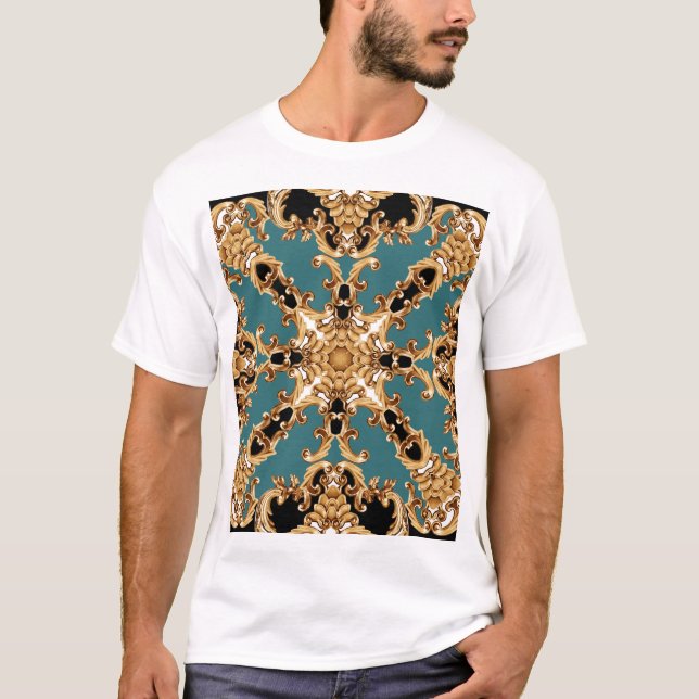 Golden baroque, luxuriös prydnadsdesign. t shirt (Framsida)