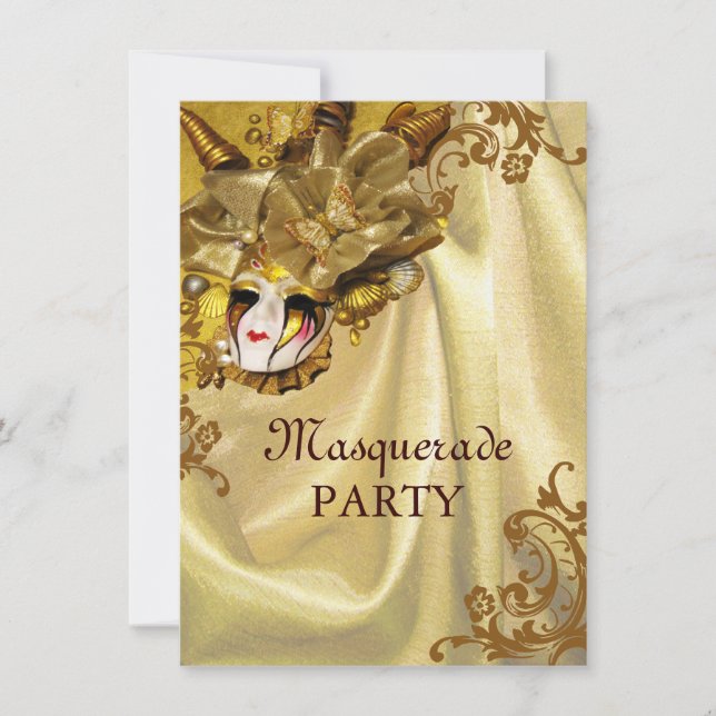Golden Baroque MasqueraParty Inbjudningar (Framsida)