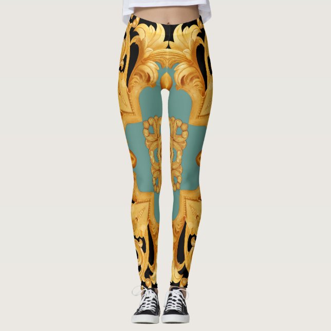 Golden Baroque Ornament 3D Inslag Leggings (Framsida)