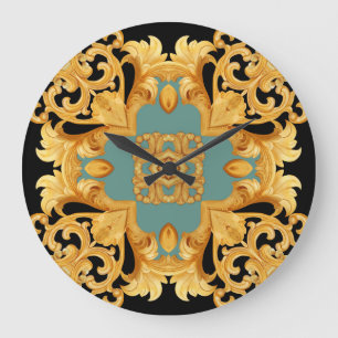 Golden Baroque Ornament 3D Inslag Stor Klocka
