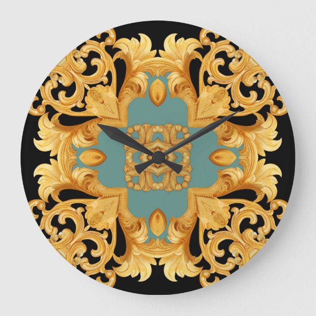 Golden Baroque Ornament 3D Inslag Stor Klocka (Framsida)