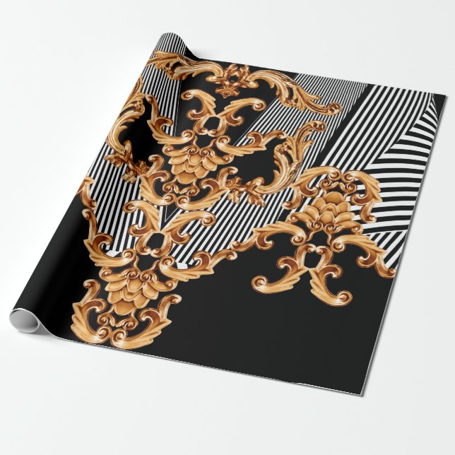 Golden baroque ornament presentpapper (Utrullad)