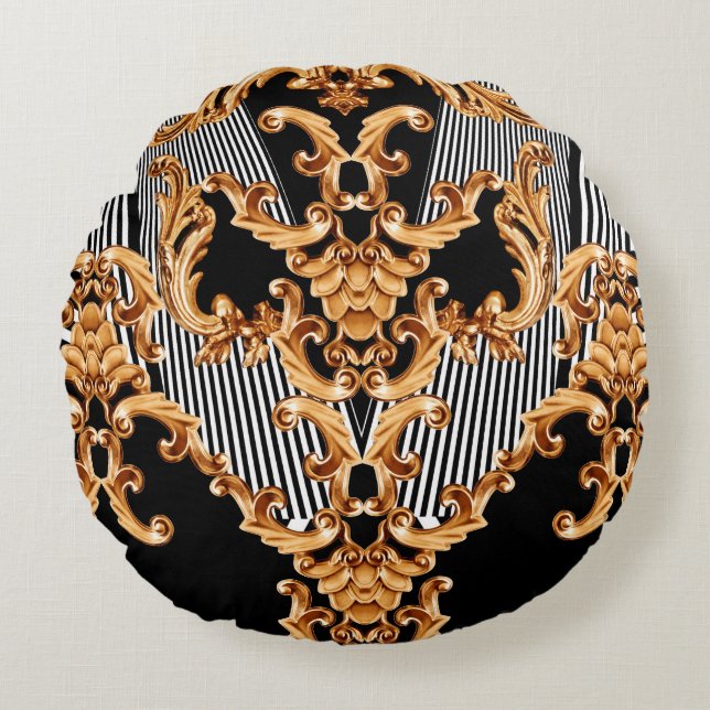 Golden baroque ornament rund kudde (Framsidan)