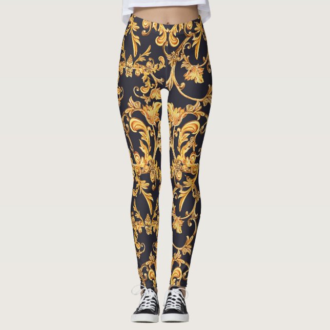 Golden Baroque, Rulla Löv Mönster. Leggings (Framsida)