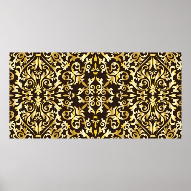 Golden baroque seamless mönster på svarta bakgrund poster (Framsidan)