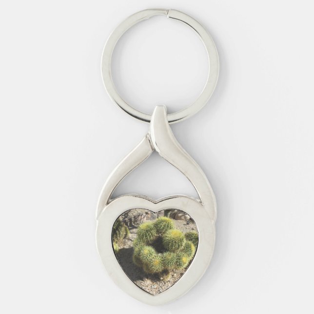Golden Barrel Cactus Twisted Heart Silverfärgad Nyckelring (Framsidan)