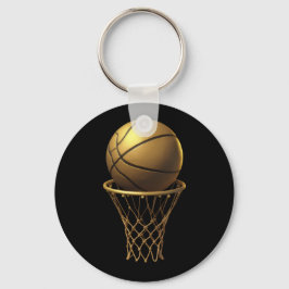 Golden Basketball & Ring Design Nyckelring