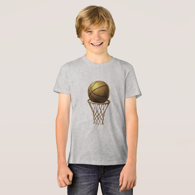 Golden Basketball & Ring Design T Shirt (Framsida Full)