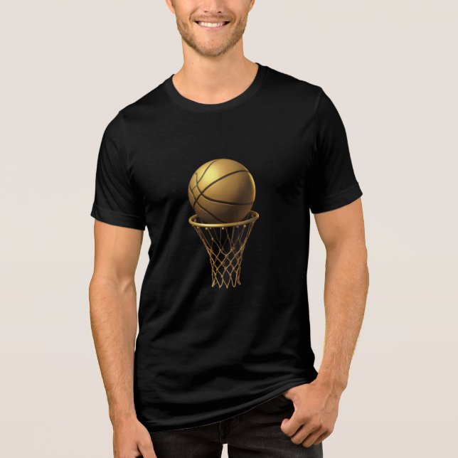 Golden Basketball & Ring Design T Shirt (Framsida)