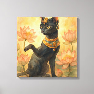 Golden Bastet Cat Goddess Lotus Sanctuary Canvastryck