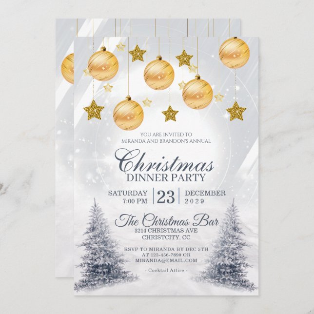 Golden Baubles jul Corporate Julfest Inbjudningar (Fram/baksida)