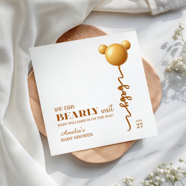Golden Bear Balloon Neutral Bearly Wait Baby Pappersservett (Skapare uppladdad)