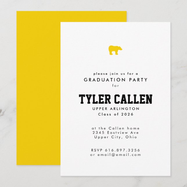 Golden Bear Varsity Text-only Grad Party Inbjudningar (Fram/baksida)