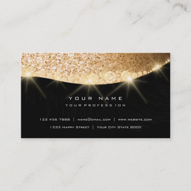Golden Beauty Sparkly Diamond Glitter Glam Black Visitkort (Framsida)