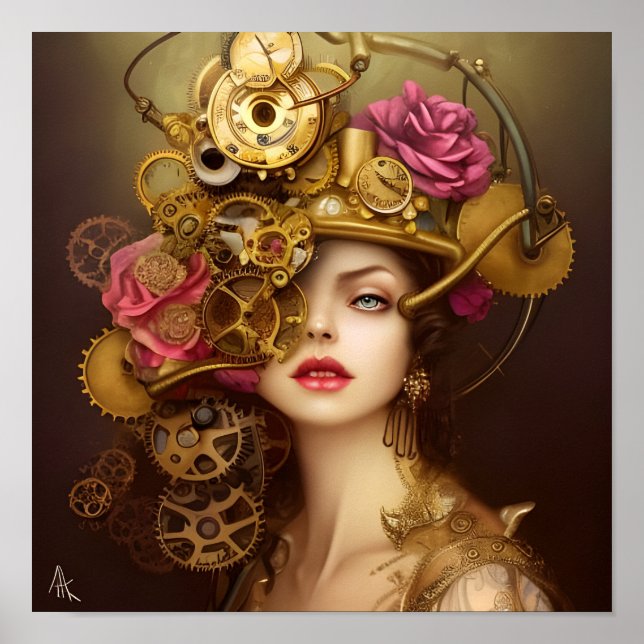Golden Beauty Steampunk Digital Art Skriv ut Poster (Framsidan)