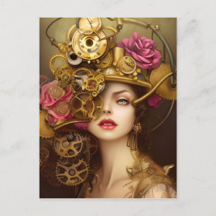 Golden Beauty Steampunk Digital Art Vykort
