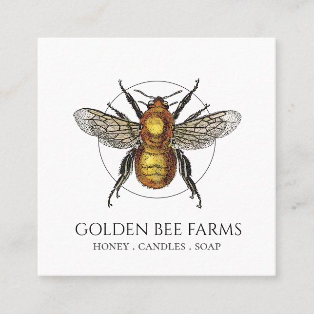Golden Bee Farms Honung Apiary Bebiodlingseper Fyrkantigt Visitkort (Framsida)