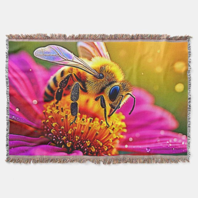 Golden Bee Flower Maglight Design Filt (Framsidan)