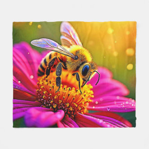 Golden Bee Flower Maglight Design Fleecefilt
