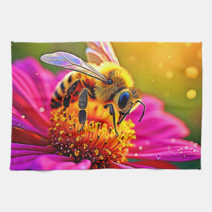 Golden Bee Flower Maglight Design Kökshandduk