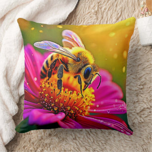 Golden Bee Flower Maglight Design Kudde