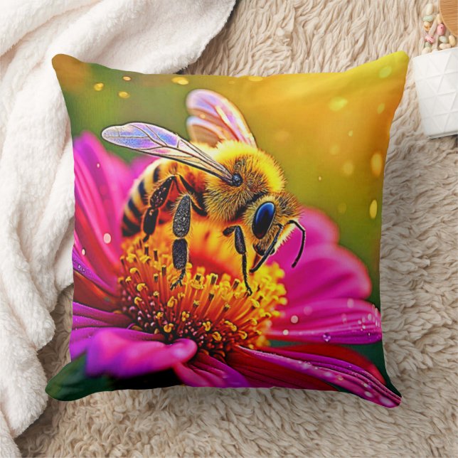 Golden Bee Flower Maglight Design Kudde (Filt)