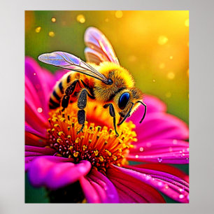 Golden Bee Flower Maglight Design Poster