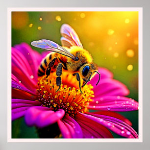 Golden Bee Flower Maglight Design Poster