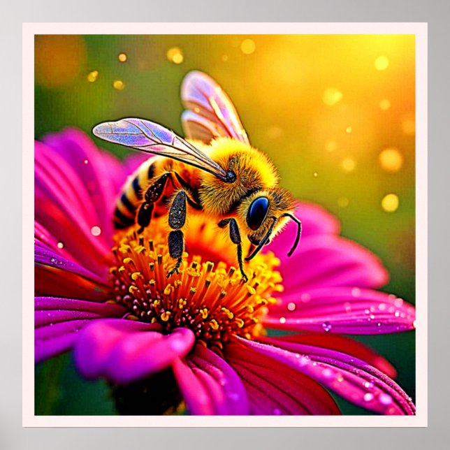 Golden Bee Flower Maglight Design Poster (Framsidan)