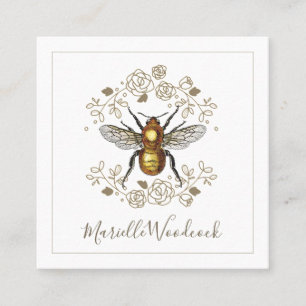 Golden Bee och Ro Blommigt Laurel White Fyrkantigt Visitkort