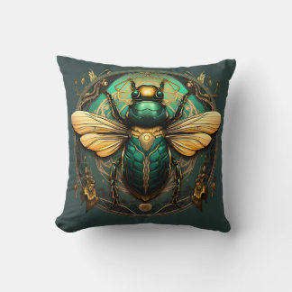 Golden Beetle Emblem Pillow - Embrace Elegance Kudde
