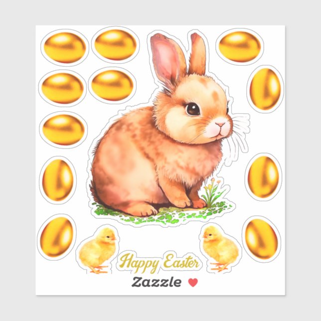 Golden Beige Påskhare & Golden Eggs Klistermärken (Ark)