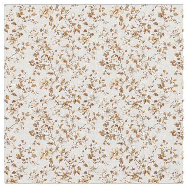 Golden Beige Toile med Ro och Blommar Tyg (Närbild)