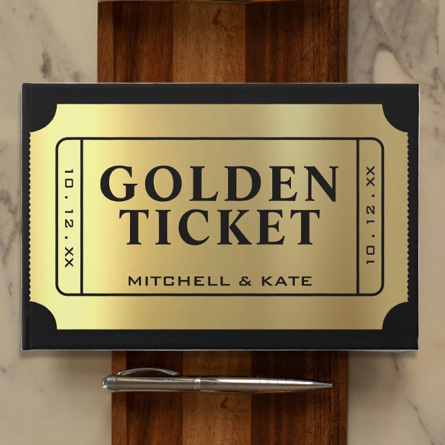 Golden Biljett Black och Guld Bröllop Gästböcker (Golden Ticket Black & Gold Wedding Guest Book
)