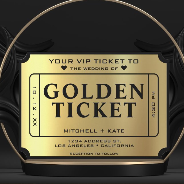 Golden Biljett Black och Guld Bröllop Inbjudningar (Golden Ticket Black & Gold Wedding Invitation
)